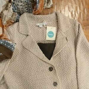 Boden Beige 100% Cotton Knit Blazer / Cardigan